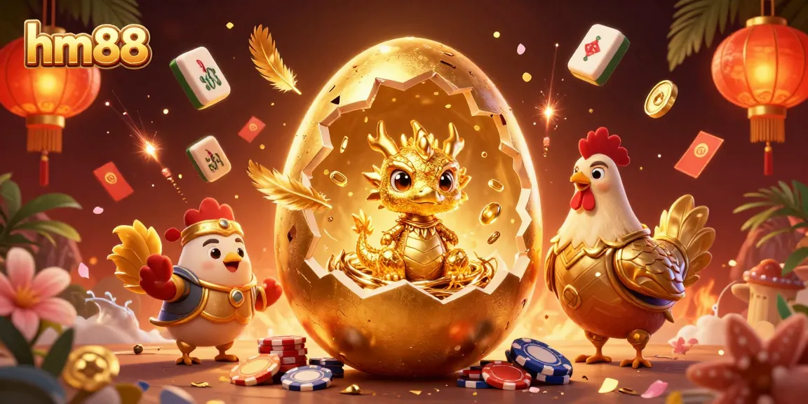Experience thrilling gaming excitement with HM88's golden dragon and poker chips in a vibrant casino scene.