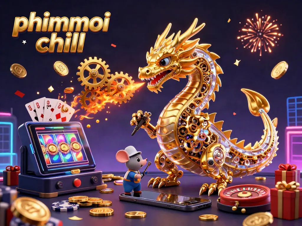 Experience the excitement of phimmoi chill with a thrilling 3D illustration of a dragon and gambling elements.
