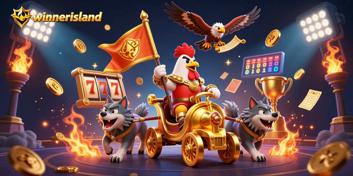 Immerse in winnerisland's vibrant casino world with a rooster warlord leading jackpot excitement!
